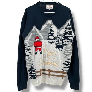 Mens Ugly Christmas Sweater Size M Yellow Snow Santa Merry Christmas